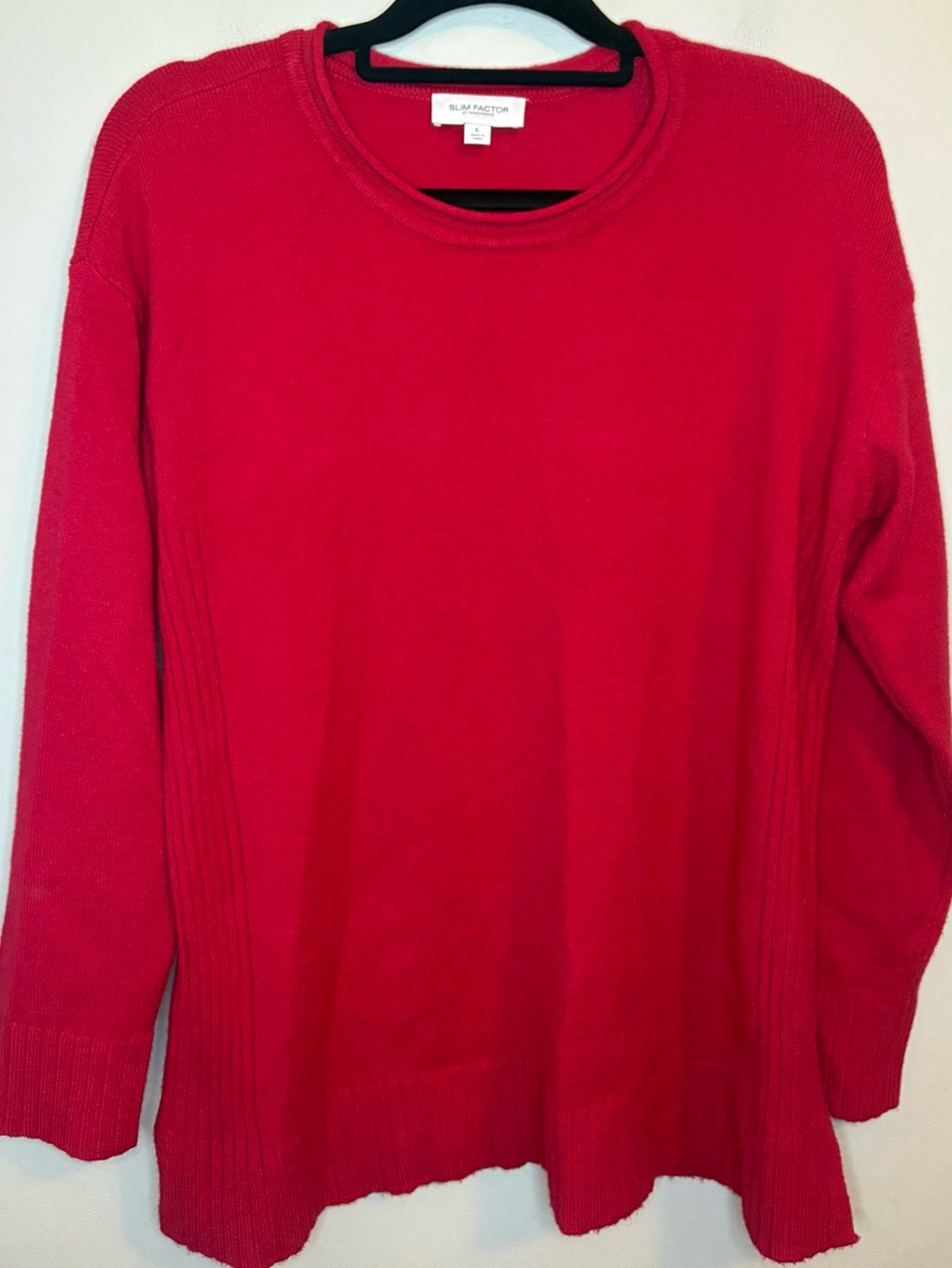 Slim Factor by Investments Red Crew Neck Long Sleeve Sweater Size L